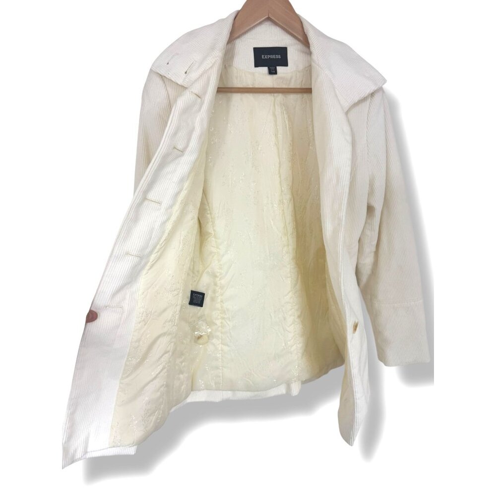 Express Creme‎ Ivory Corduroy Jacket Coat Lined Size 7/8 Cotton New Fall Winter - Picture 5 of 8